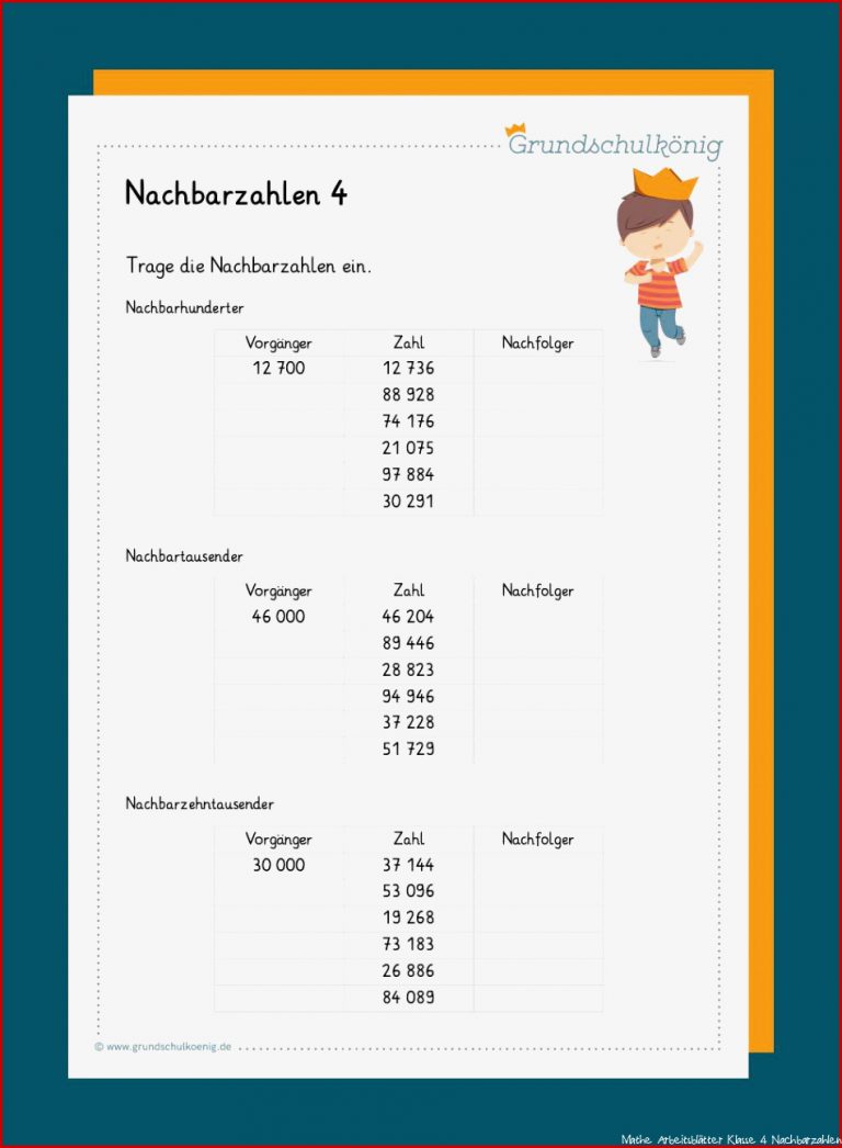 Wunderbar Mathe Arbeitsbl 228 tter Klasse 4 Nachbarzahlen Sie Jetzt 