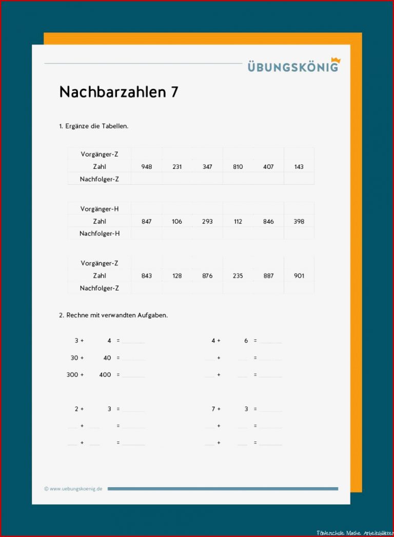 Nachbarzahlen Im Zahlenraum 1000