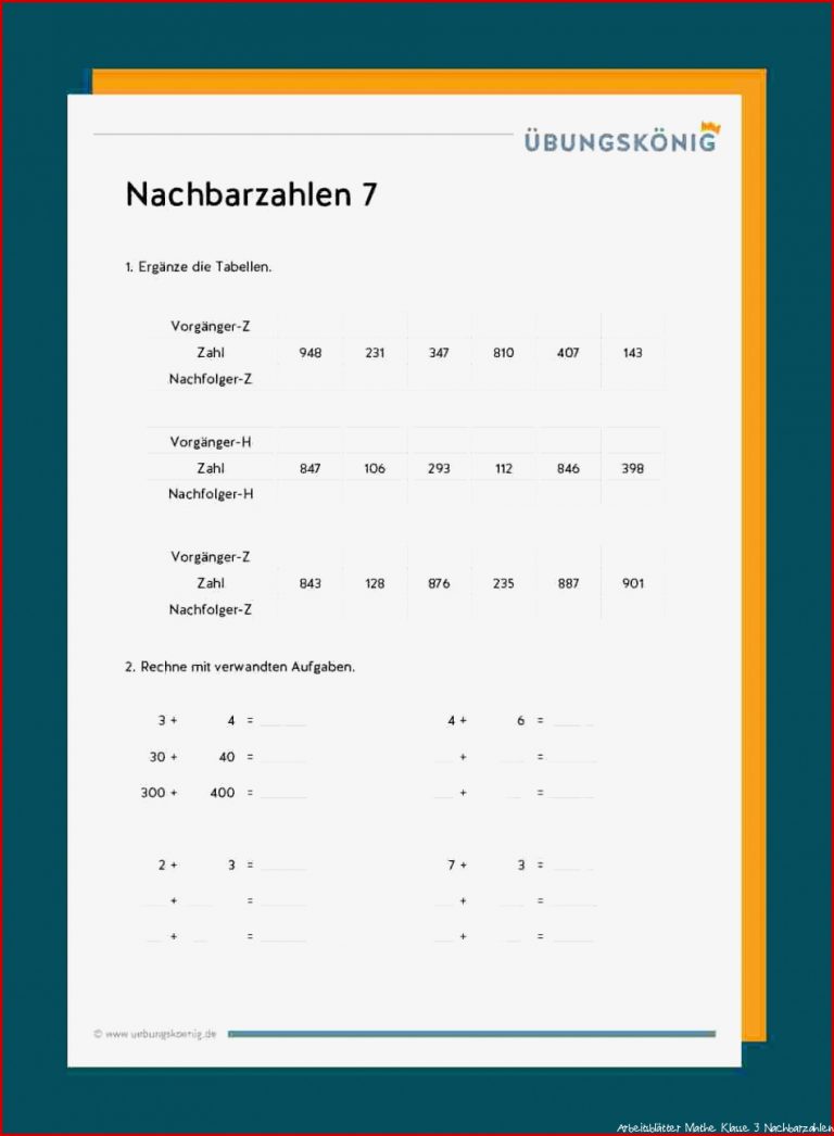 Nachbarzahlen im Zahlenraum 1000