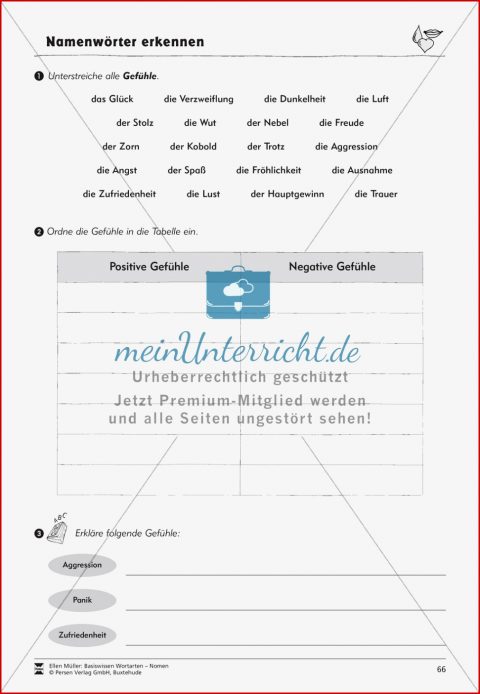Namenwörter Erkennen Gefühle Und Begriffe Arbeitsblätter