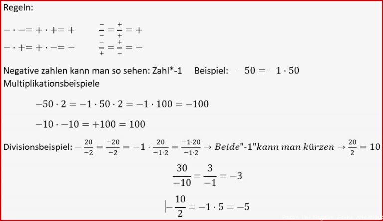 Negative und positive Zahlen multiplizieren und divi ren