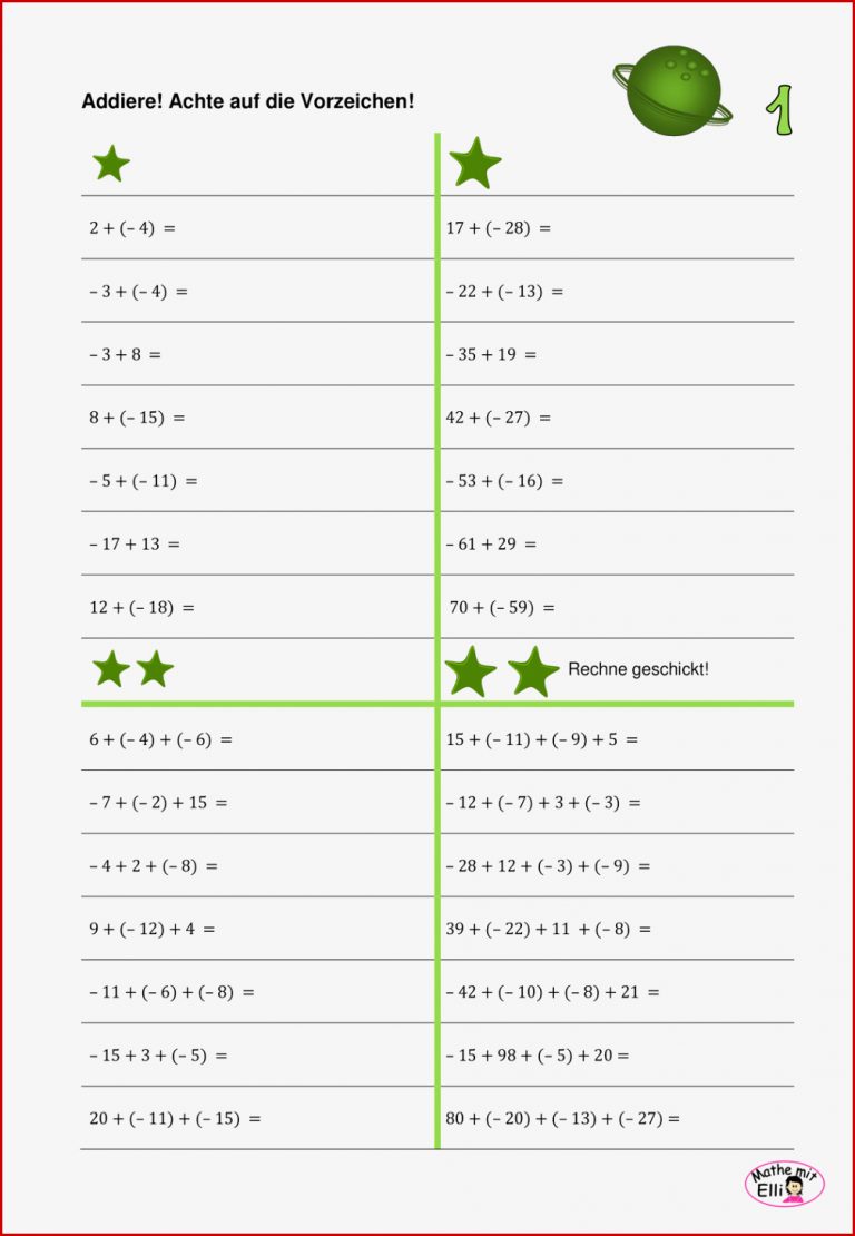 Negative Zahlen Ad ren Und Subtrahieren Arbeitsblatt