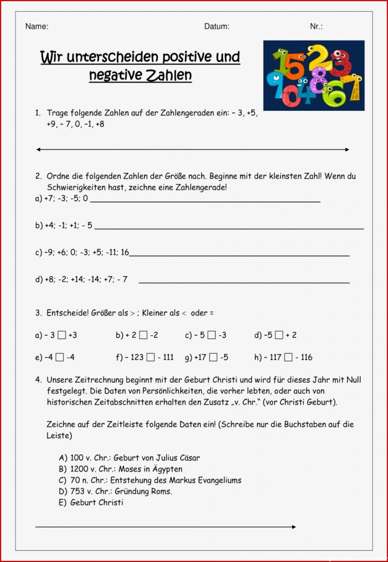 Negative Zahlen Arbeitsblätter Worksheets