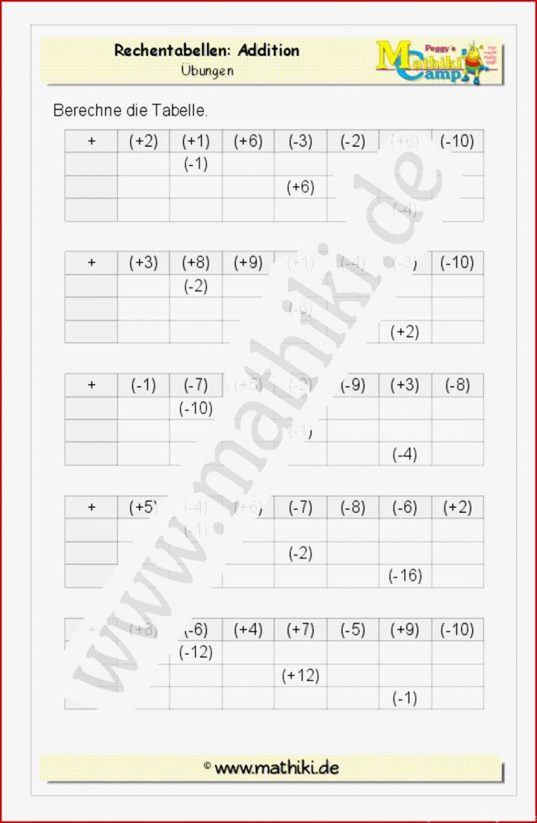 Negative Zahlen Arbeitsblatt andre Pauley Schule