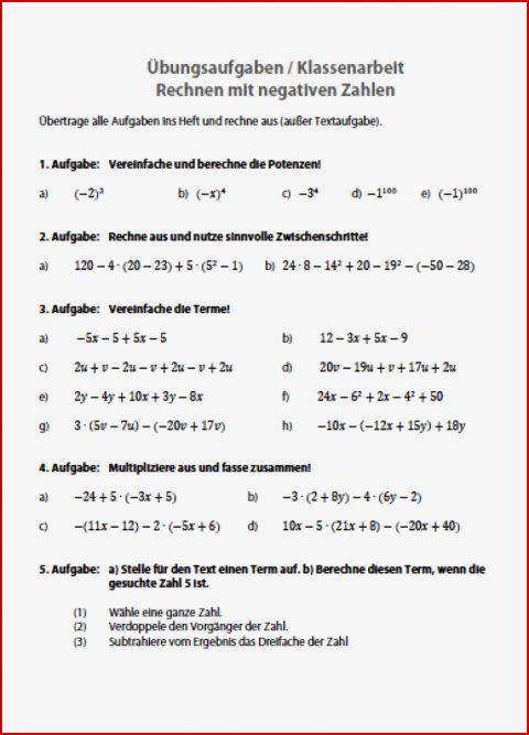 Negative Zahlen Übungen Klasse 6 Matheaufgaben Mit