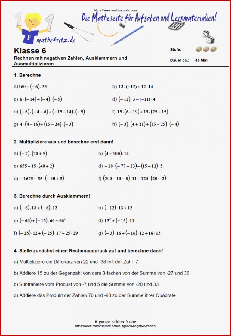Negative Zahlen Übungen rechnen mit negativen Zahlen in