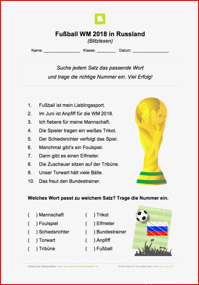 NEU Ein kostenloses Arbeitsblatt zur Fußball WM 2018 in