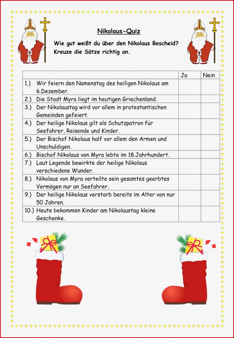 Nikolaus Quiz – Unterrichtsmaterial in den Fächern