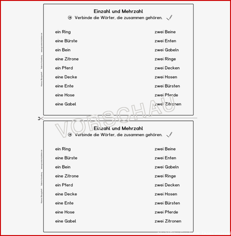 Nomen Einzahl und Mehrzahl Übungsheft