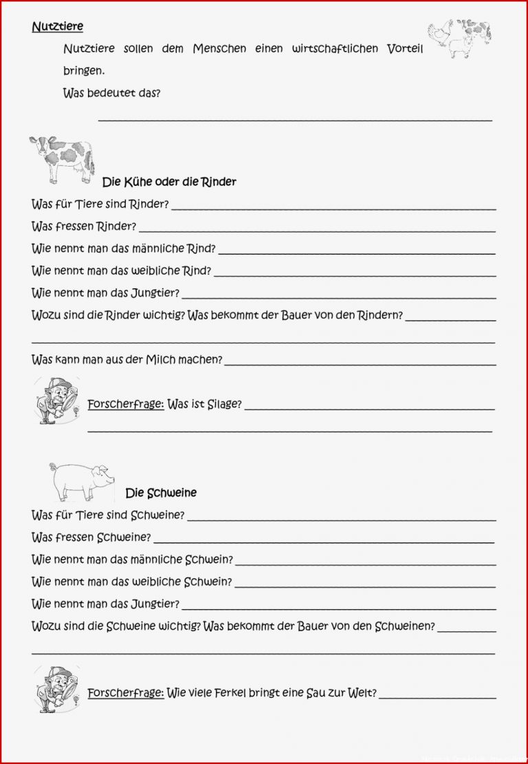 Nutztiere Grundschule Arbeitsblätter Worksheets