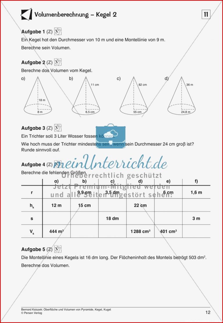 Oberfläche und Volumen Pyramide Kegel Kugel