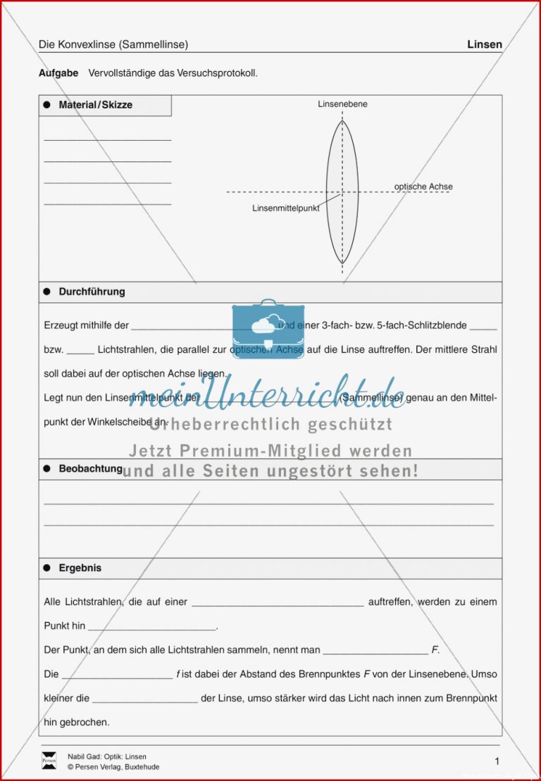Optik Bilderzeugung Bei Der Sammellinse Vorlage