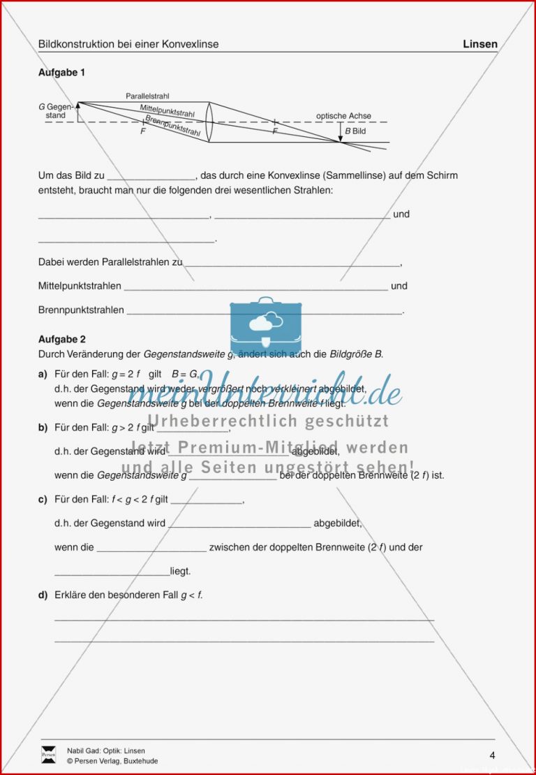 Optik Bilderzeugung Bei Der Sammellinse Vorlage