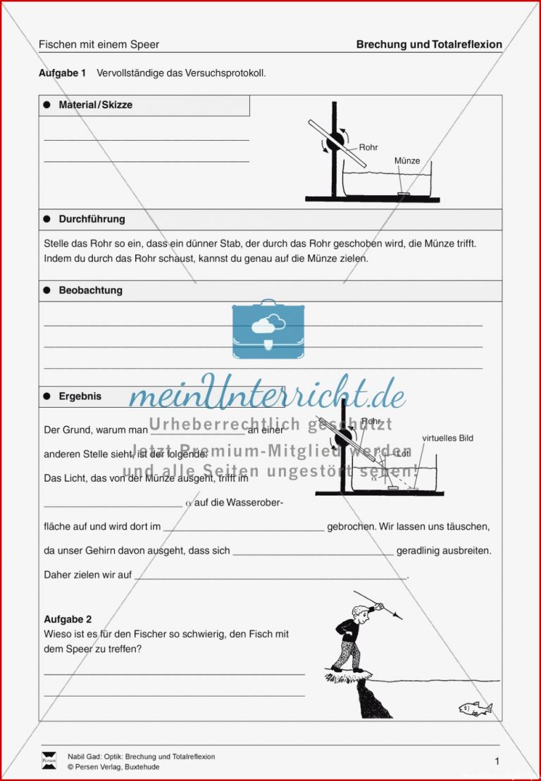 Optik Brechung und Totelreflexion Vorlage für Kostenlosen Download Optik Brechung und Totelreflexion Vorlage für