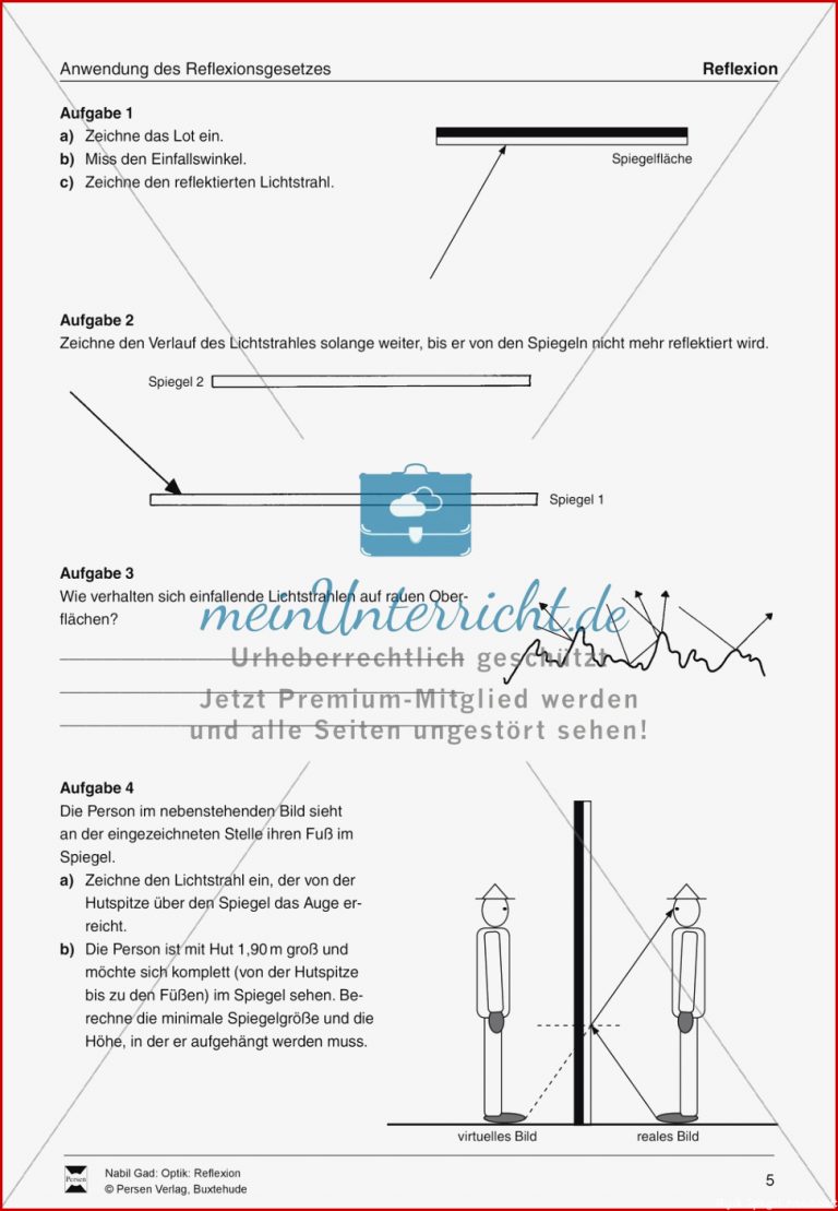 Optik Reflexion Lückentexte Verständnis und