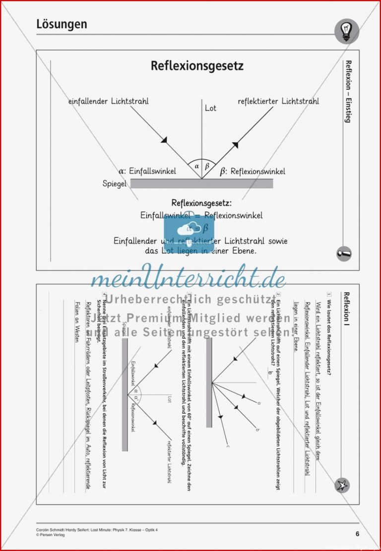 Optik Reflexion meinUnterricht