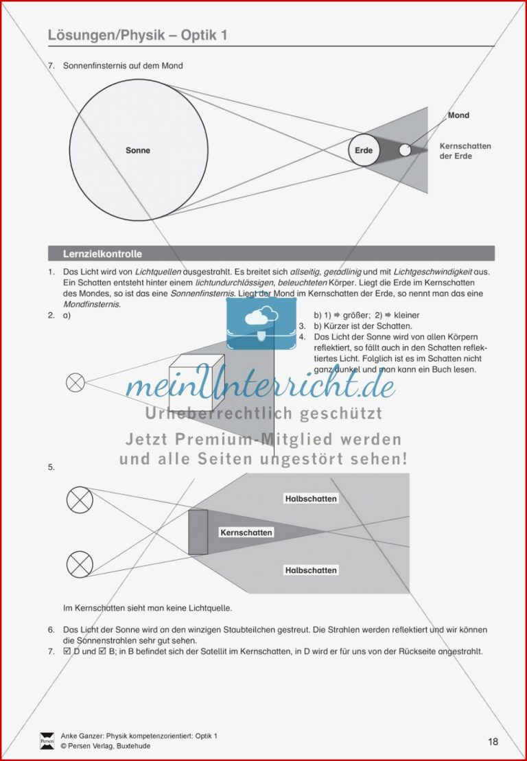 Optik Test Lernzielkontrolle über Licht und Schatten