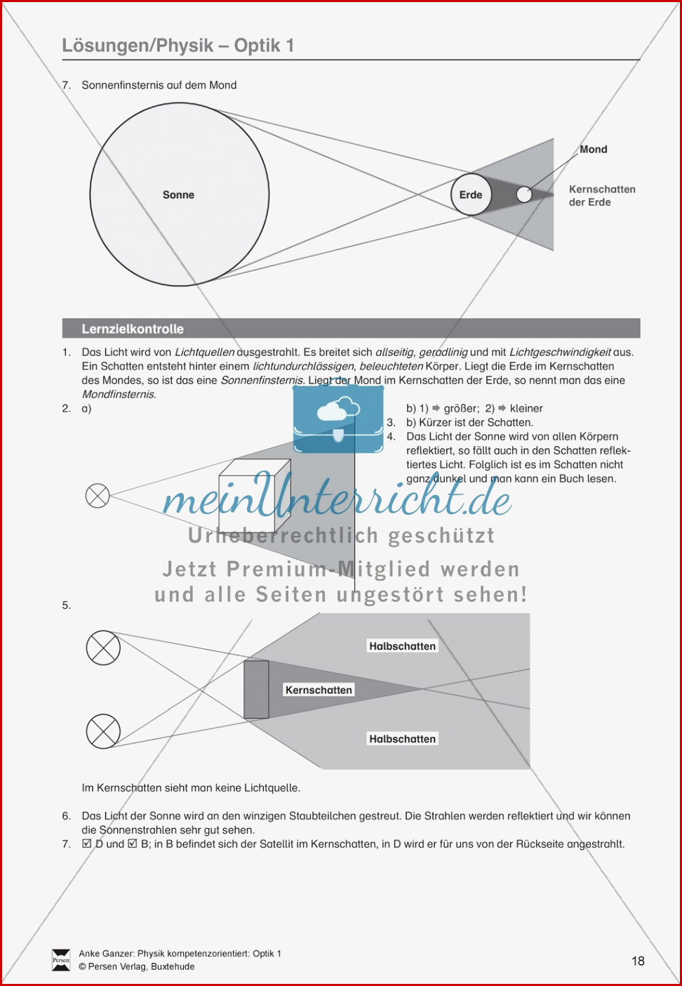 Optik Test Lernzielkontrolle über Licht Und Schatten