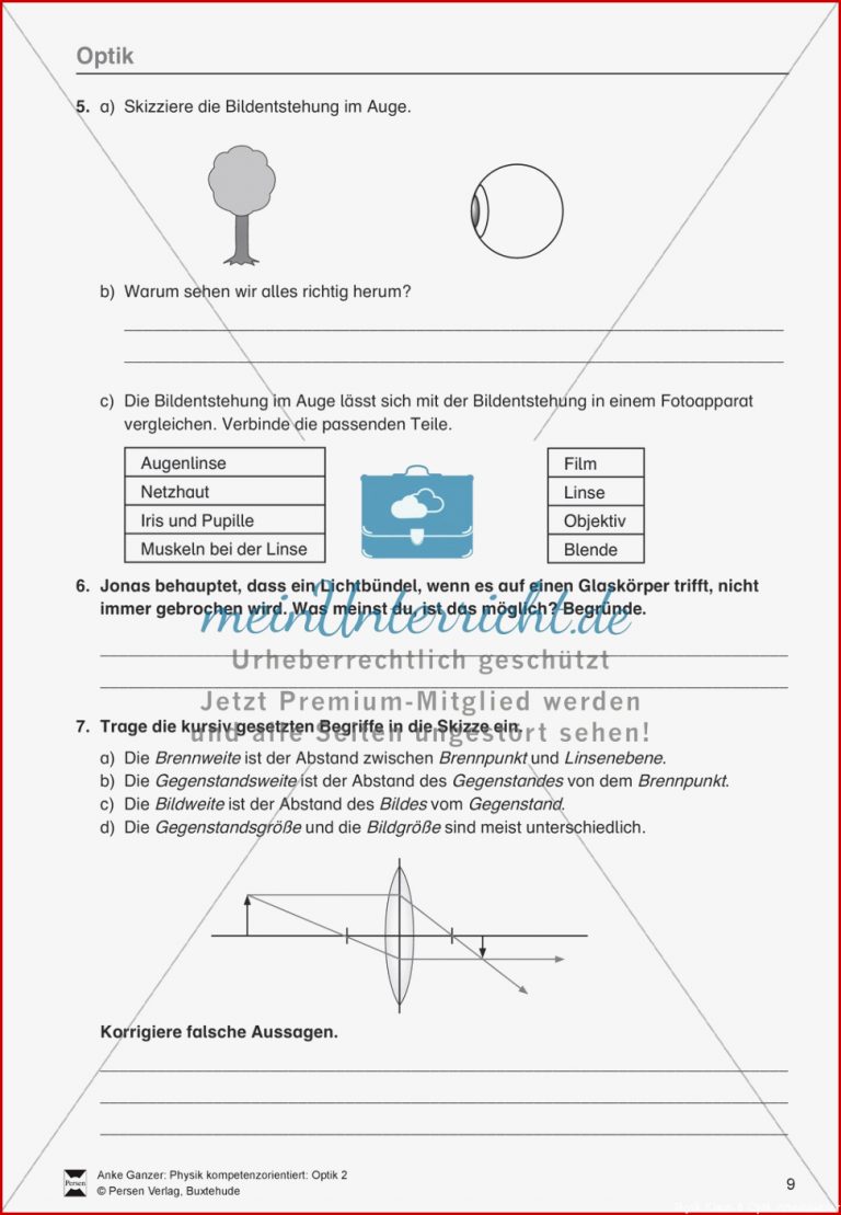 Optik Test Lernzielkontrolle zur Lichtbrechung und