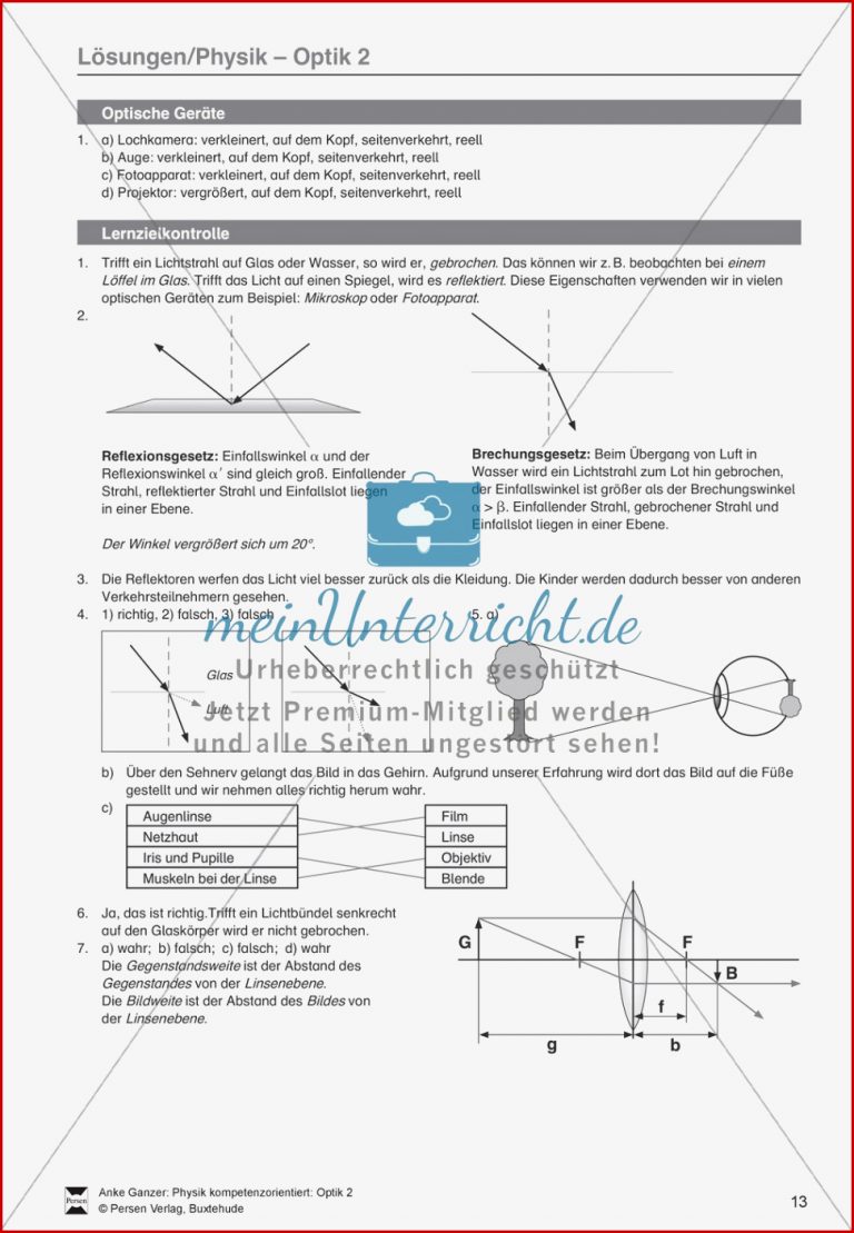 Optik Test Lernzielkontrolle zur Lichtbrechung und