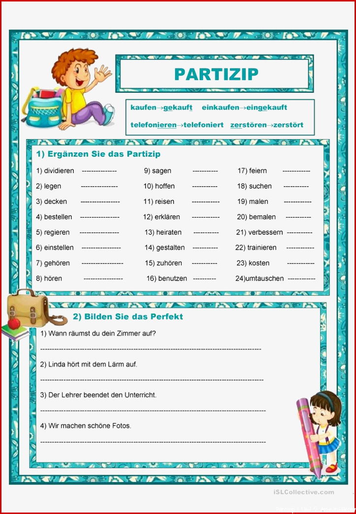 Partizip Perfekt Arbeitsblatt Kostenlose DAF Arbeitsblätter