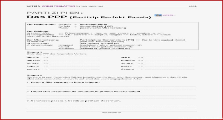 Partizipien Das Ppp (partizip Perfekt Passiv) .latein ...