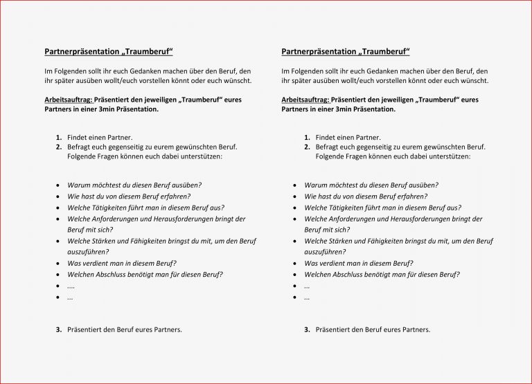 Partnerpräsentation Traumberuf – Unterrichtsmaterial In