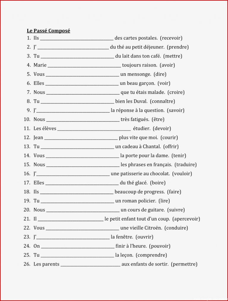Passé Posé Des Verbes Irréguliers Feuille De Travail 6