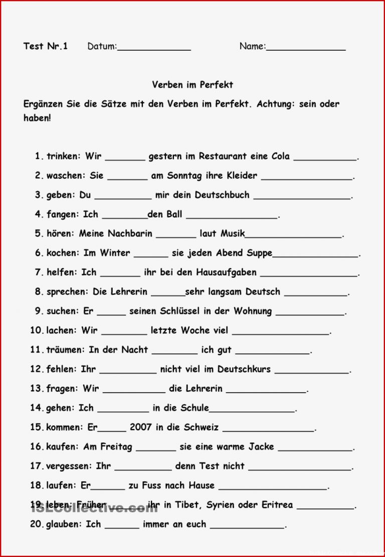 Perfekt Mit Haben Oder Sein Arbeitsblätter Worksheets