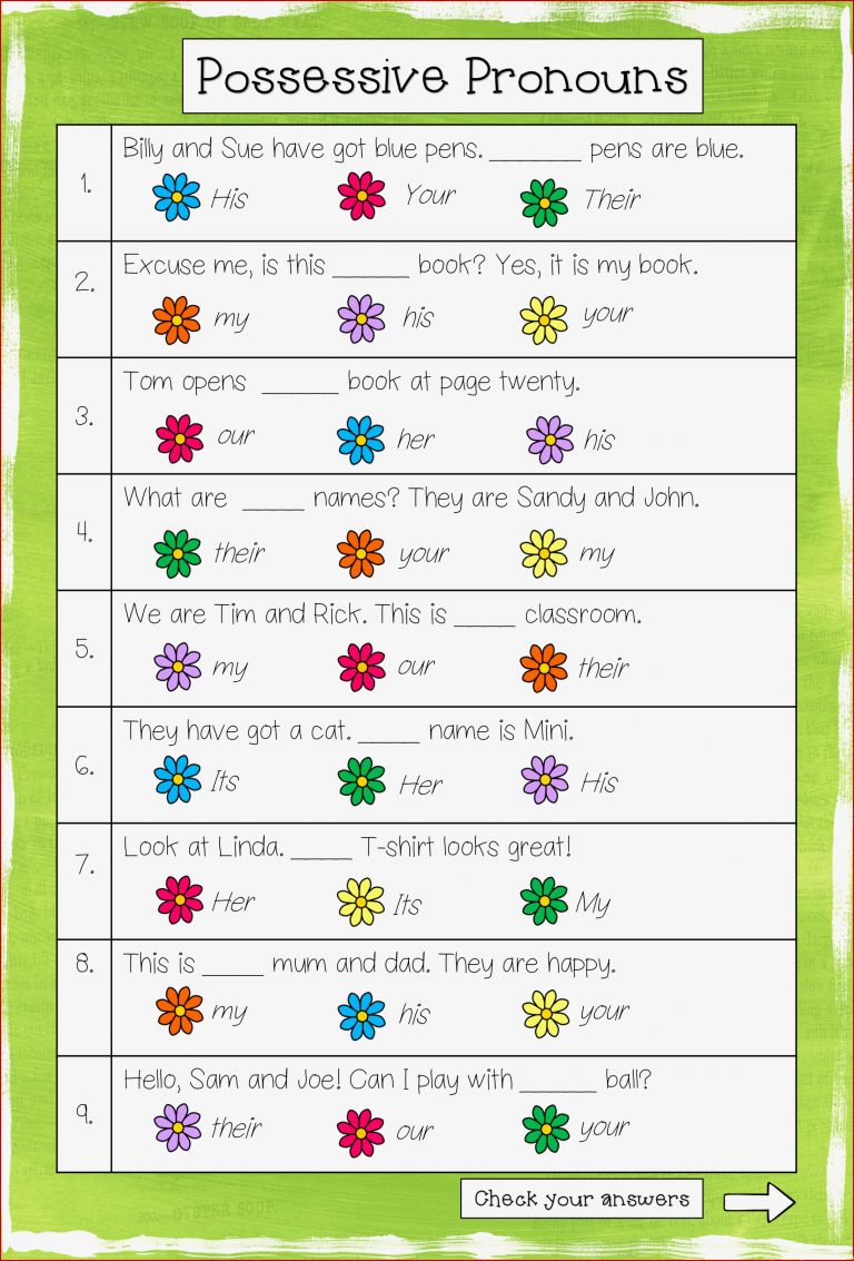 Perlenaufgabe Possessive Pronouns – Unterrichtsmaterial