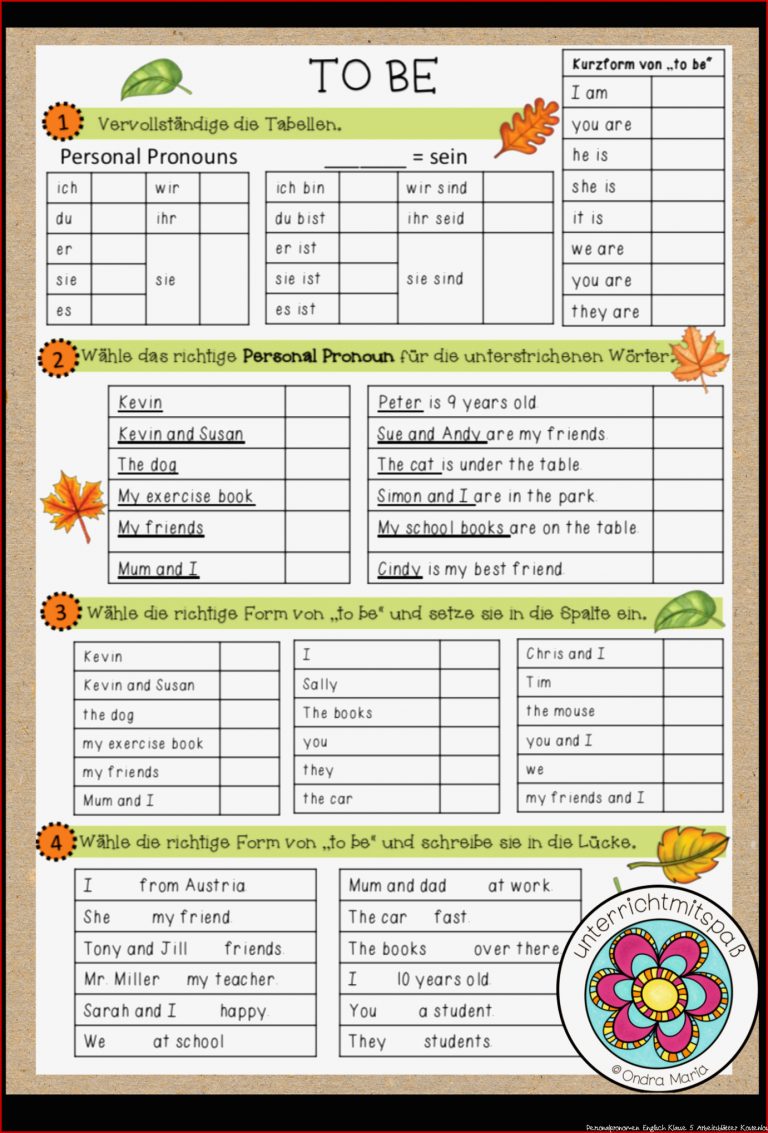 Personalpronomen Englisch Klasse 5 Arbeitsblätter