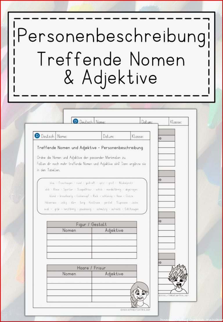 Personenbeschreibung Grundschule Arbeitsblätter Worksheets