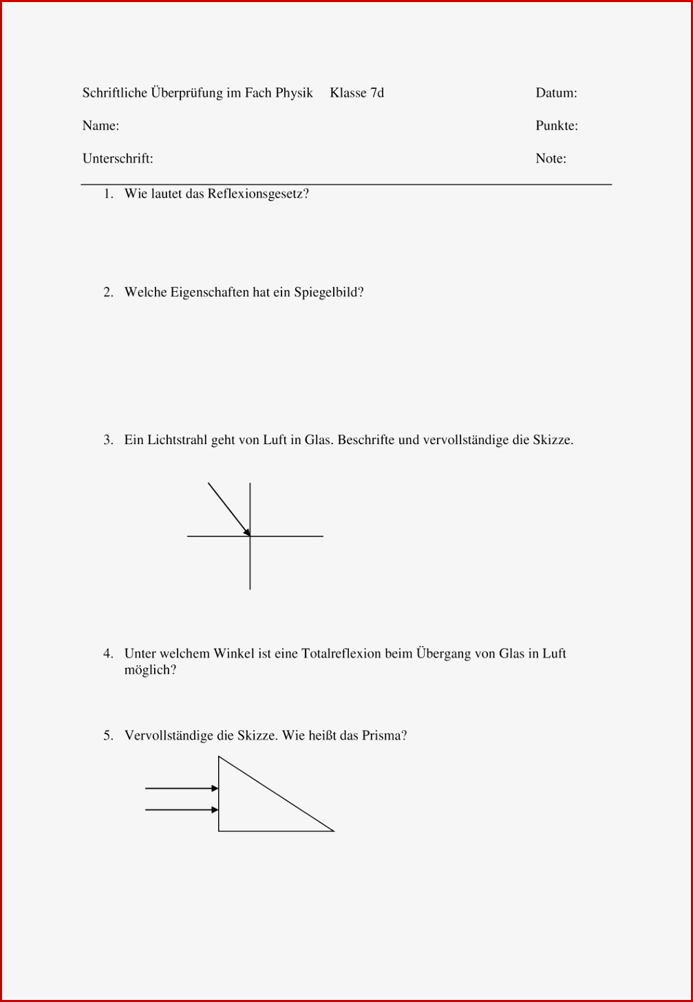 Physik Klasse 6 Optik Arbeitsblätter Worksheets