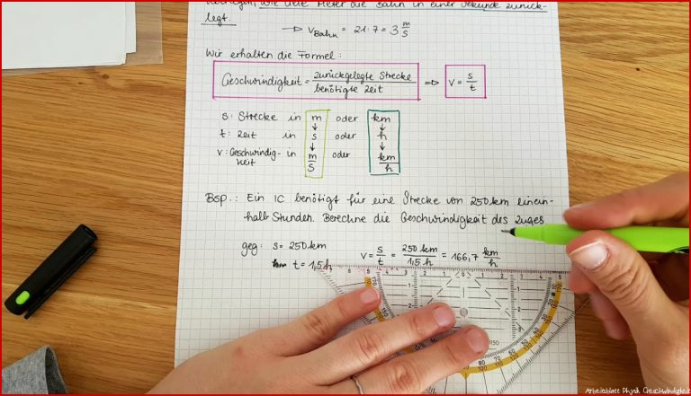 Physik Klasse 8 Die Geschwindigkeit Berechnen Aufschrieb