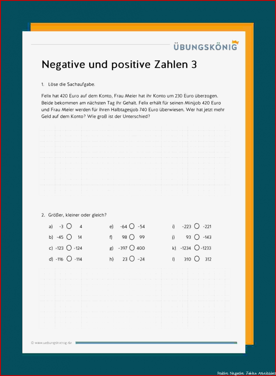 Positive Und Negative Ganze Zahlen - Kostenlose Arbeitsblätter Und