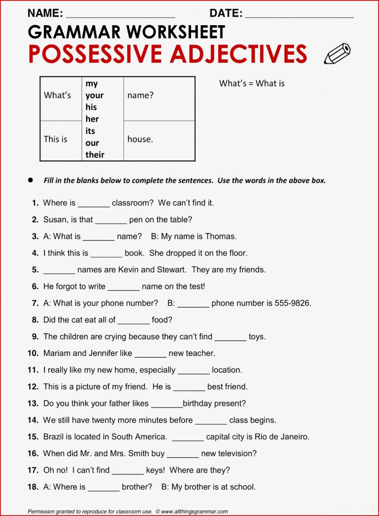 Possessive Pronouns Arbeitsblätter Worksheets