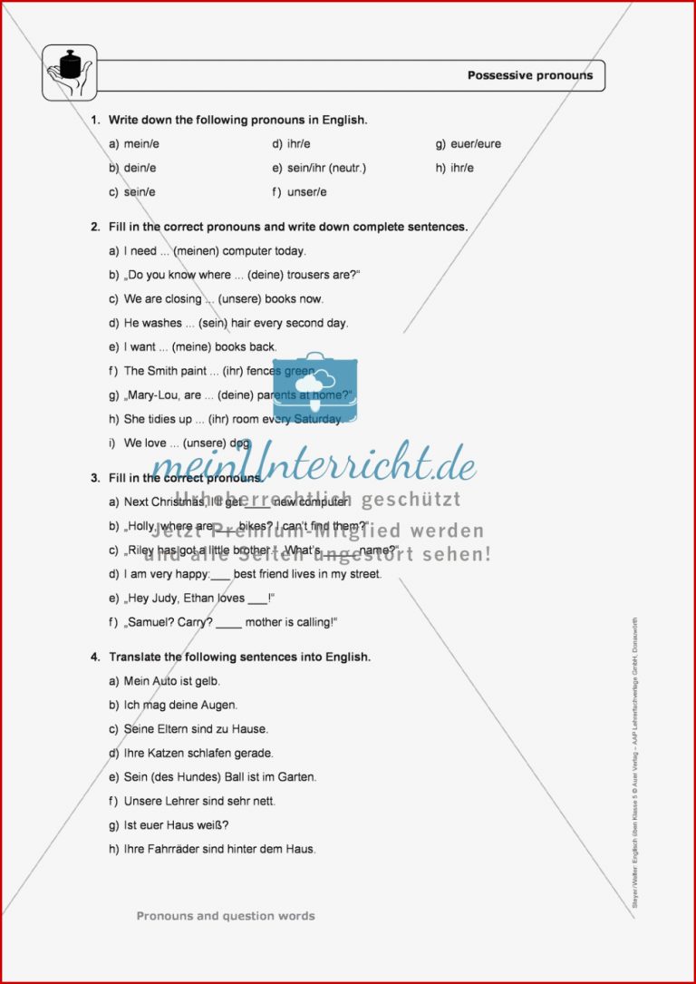Possessive pronouns Erklärung Übungen Lösungen