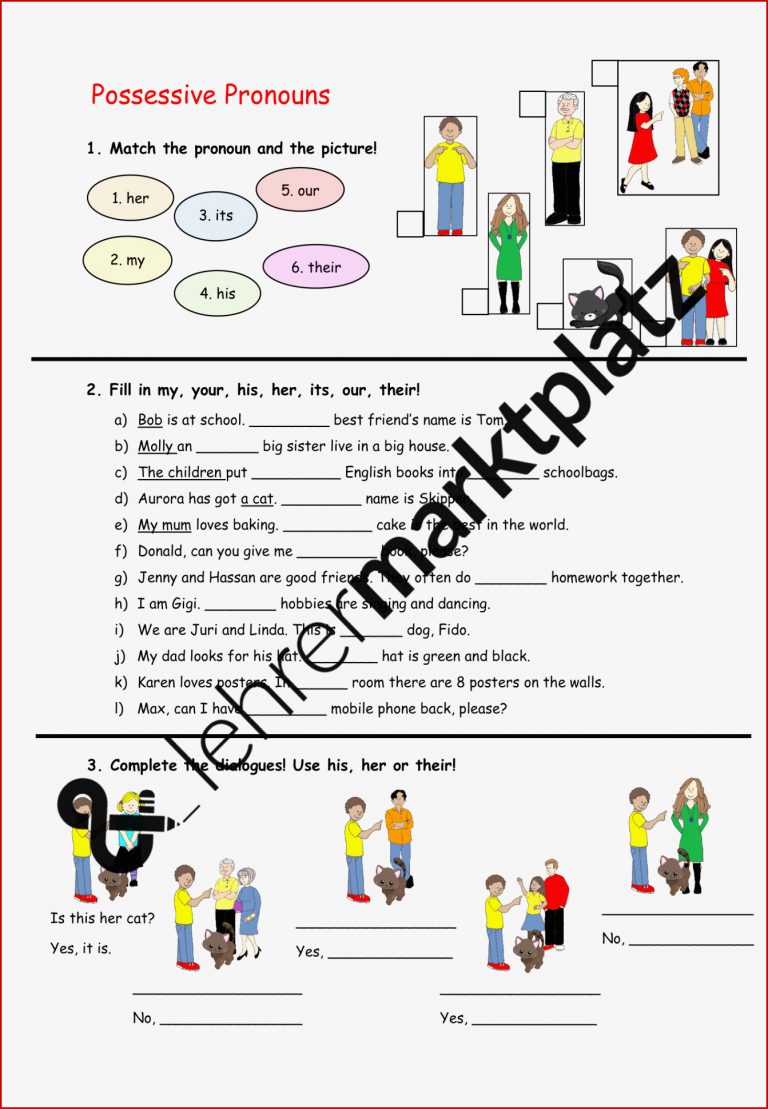 Possessive Pronouns Worksheet – Unterrichtsmaterial im