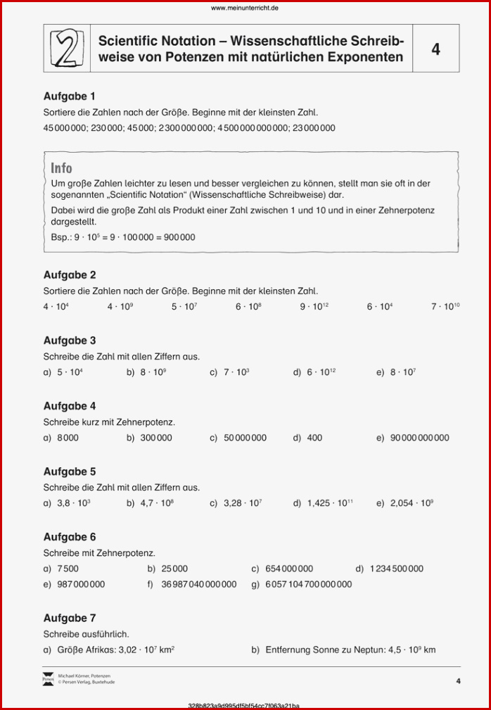 Potenzen Arbeitsblätter Für Mathematik