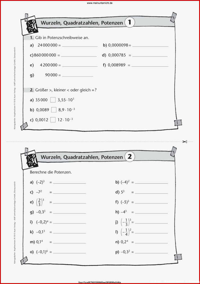 Potenzen Arbeitsblätter für Mathematik
