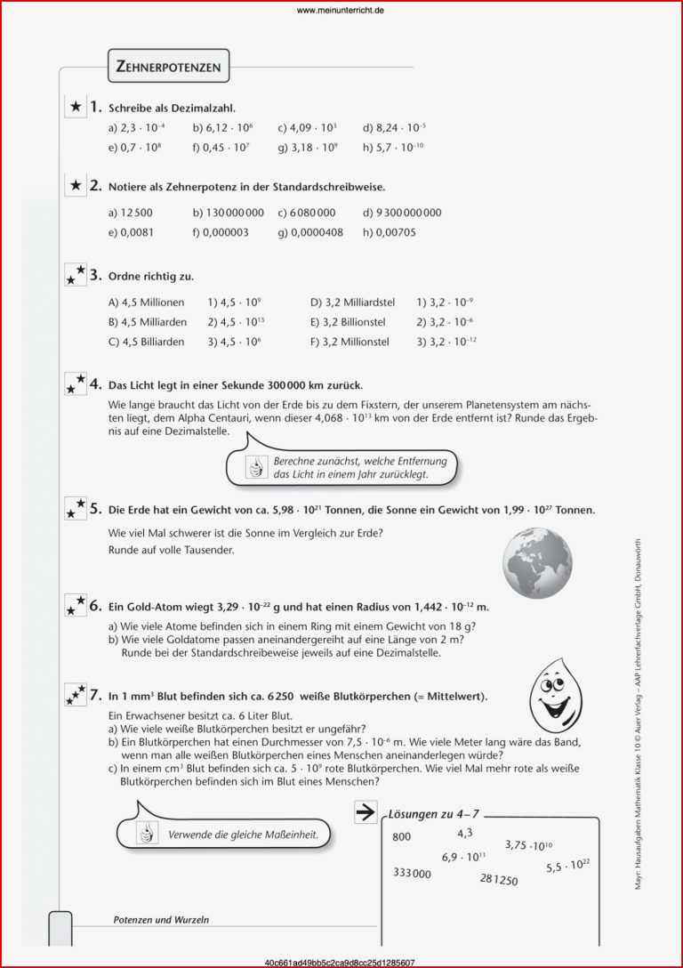 Potenzen Arbeitsblätter für Mathematik