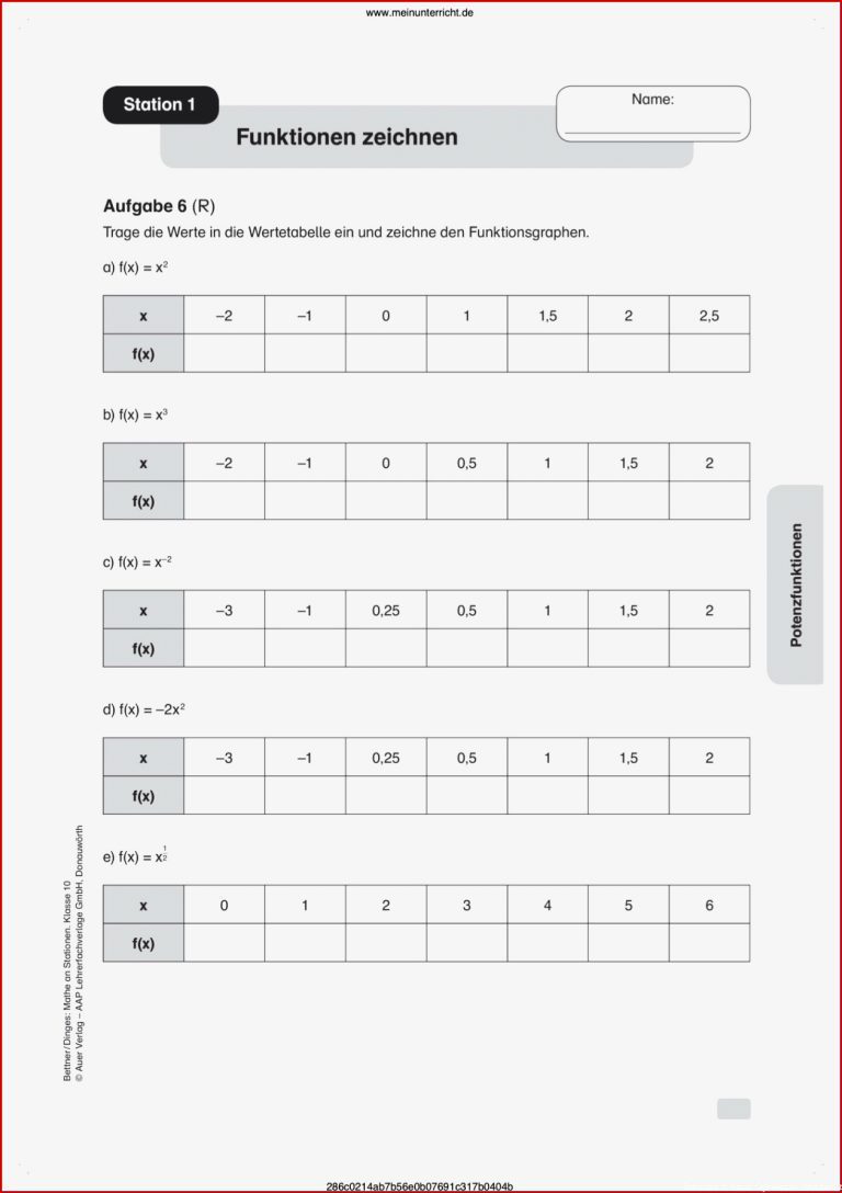 Potenzen Arbeitsblätter für Mathematik