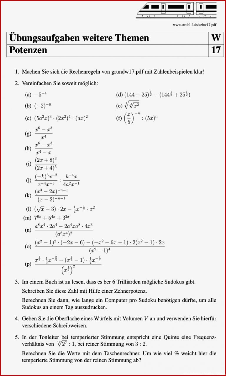 Potenzen Aufgaben Und Übungen Mit Lösungen