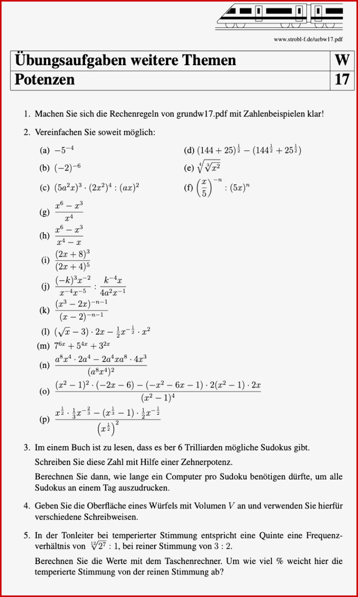 Potenzen Aufgaben Und Übungen Mit Lösungen