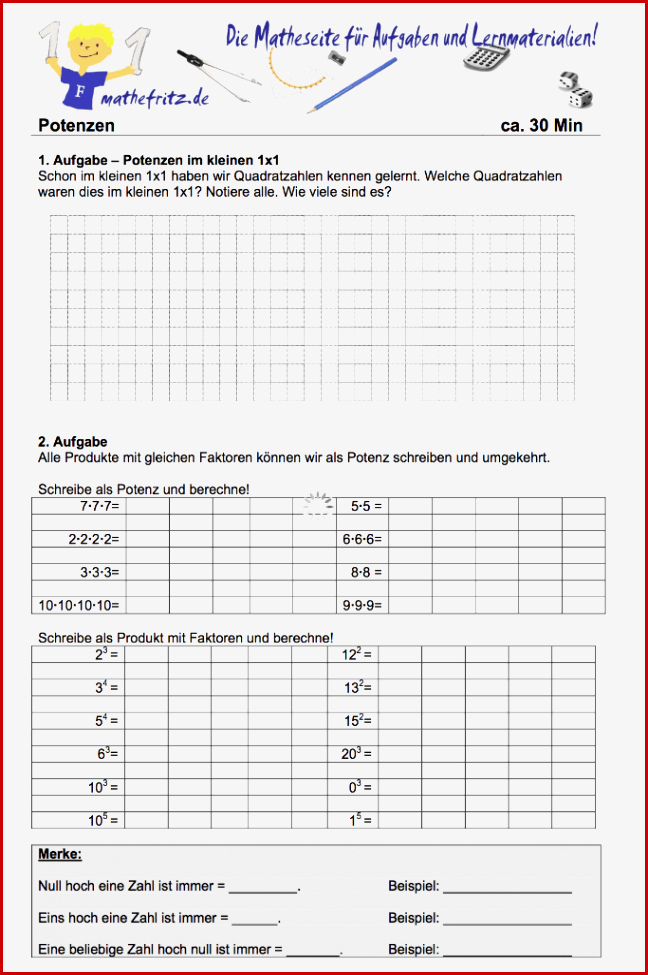 Potenzen Übungen Klasse 5 Arbeitsblatt Potenzen üben