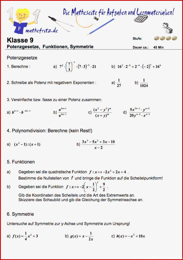 Potenzgesetze Aufgaben mit Lösungen Matheaufgaben zu