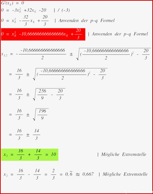 Pq Formel mit Bruch Ökonomische Gleichungen 3 Grades