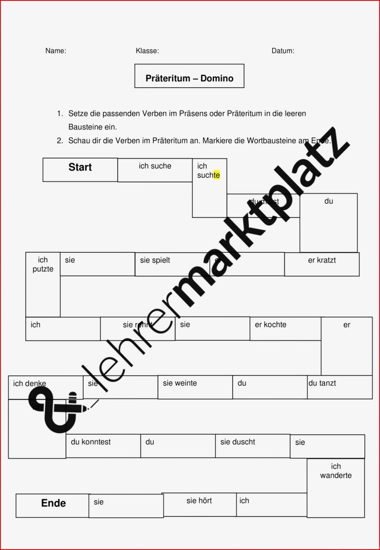 Präteritum Arbeitsblatt Grundschule Nathan Hernandes