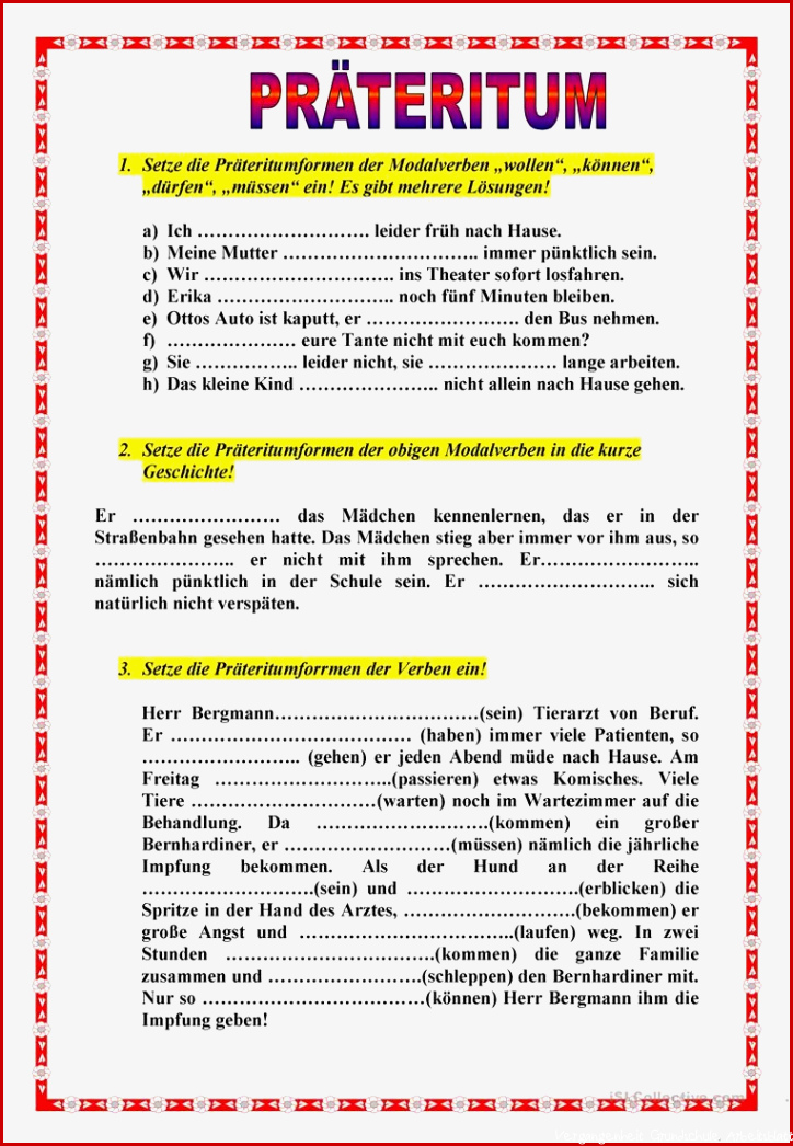 Präteritum Deutsch Daf Arbeitsblatter