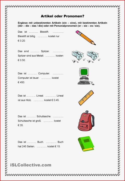 Pronomen Arbeitsblätter Mit Lösungen Worksheets